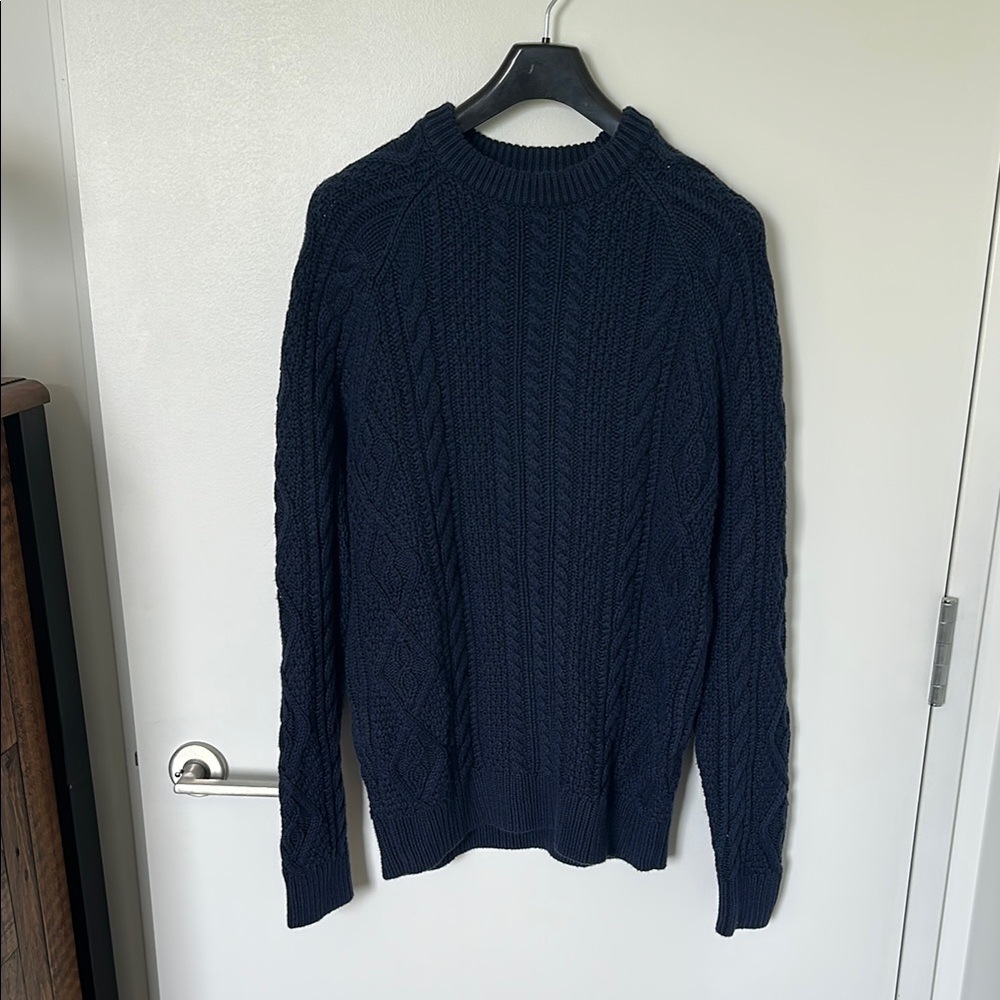 J. Crew Blue Cable Knit Crewneck Sweater